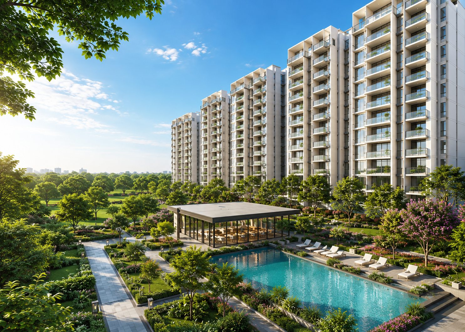 Godrej Verano residential towers with green landscaping and pool