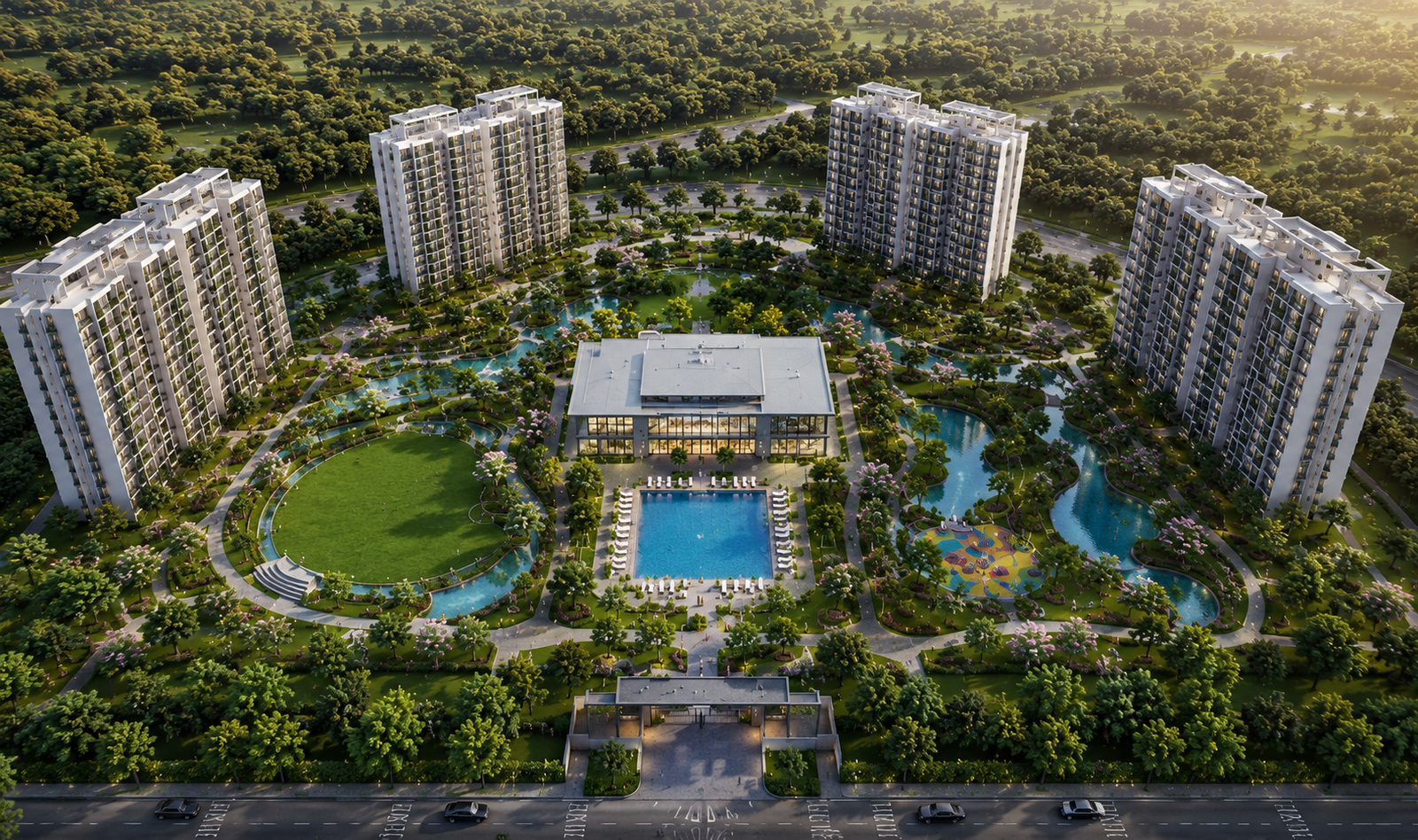 Godrej Verano masterplan aerial view at dusk