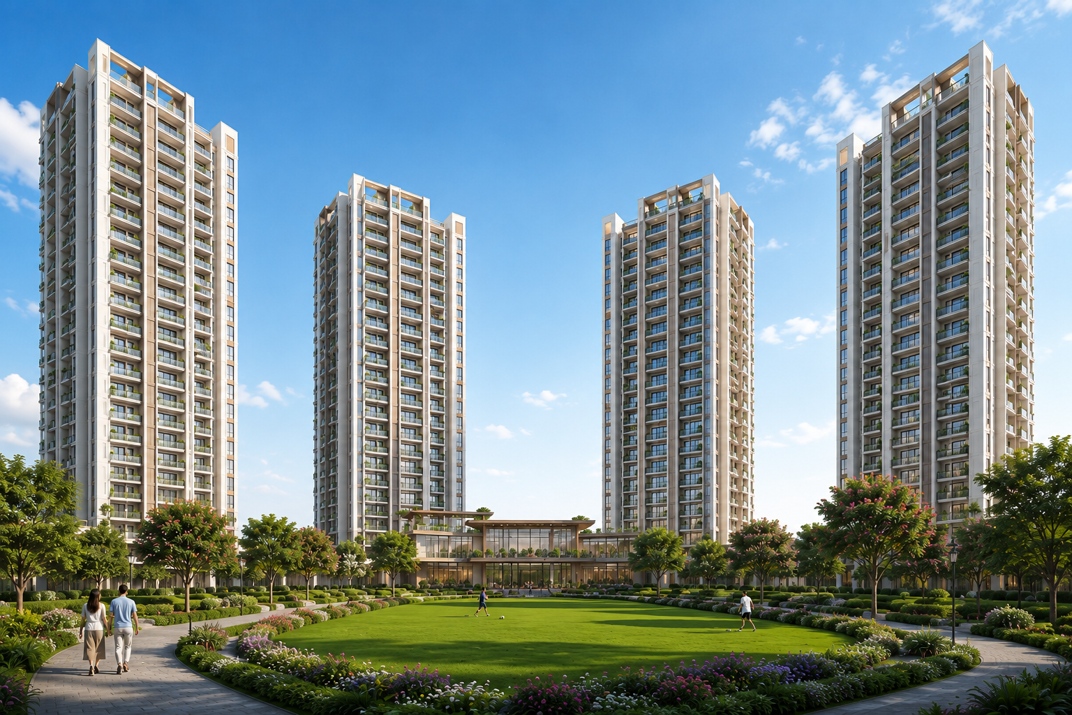 Godrej Verano landscaped courtyard with residential towers