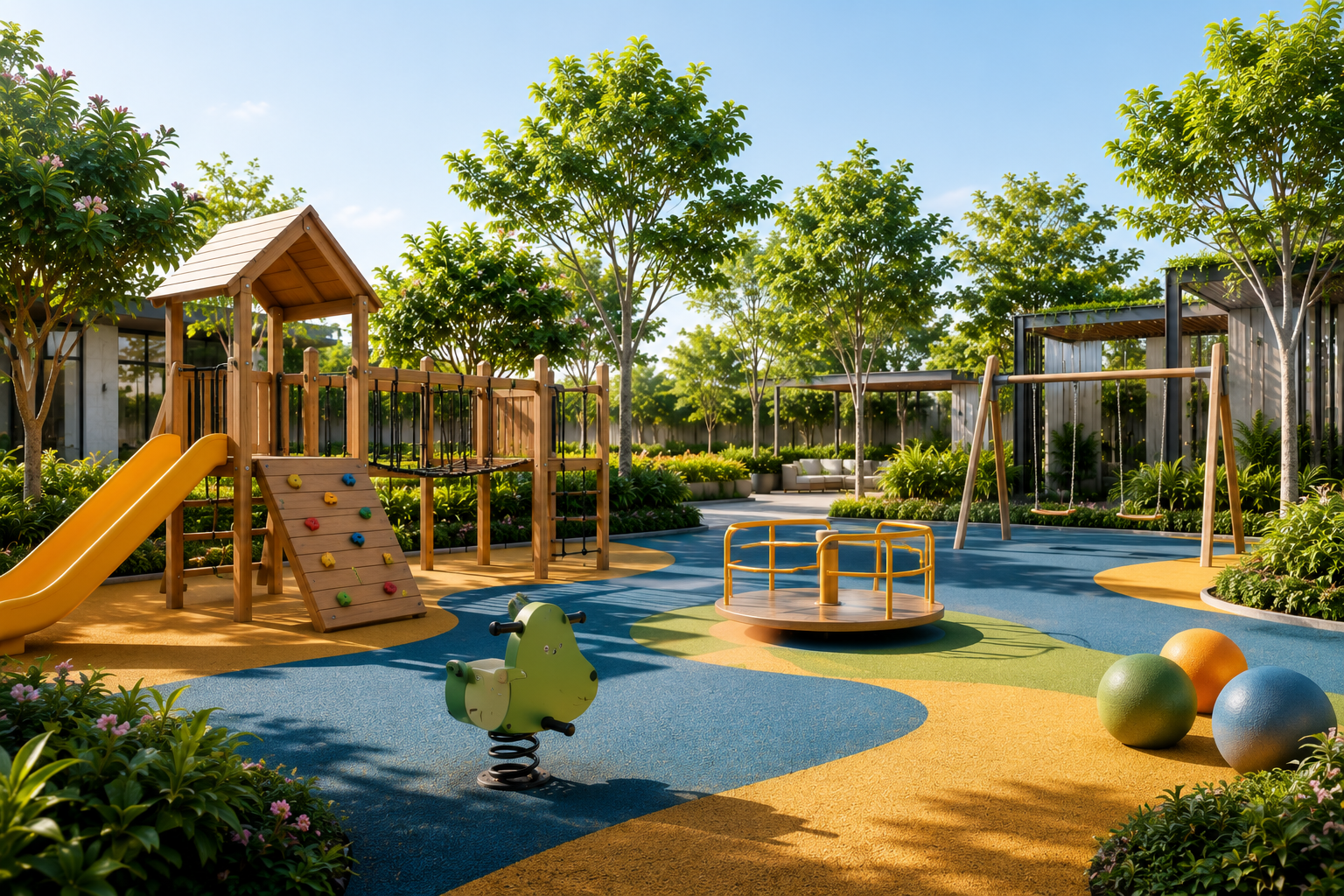 Kids play area with slide and playground