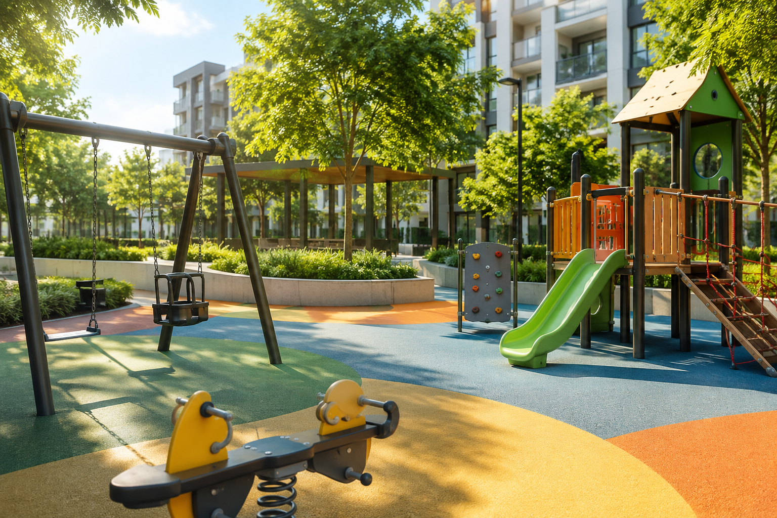 Kids play zone with playground equipment